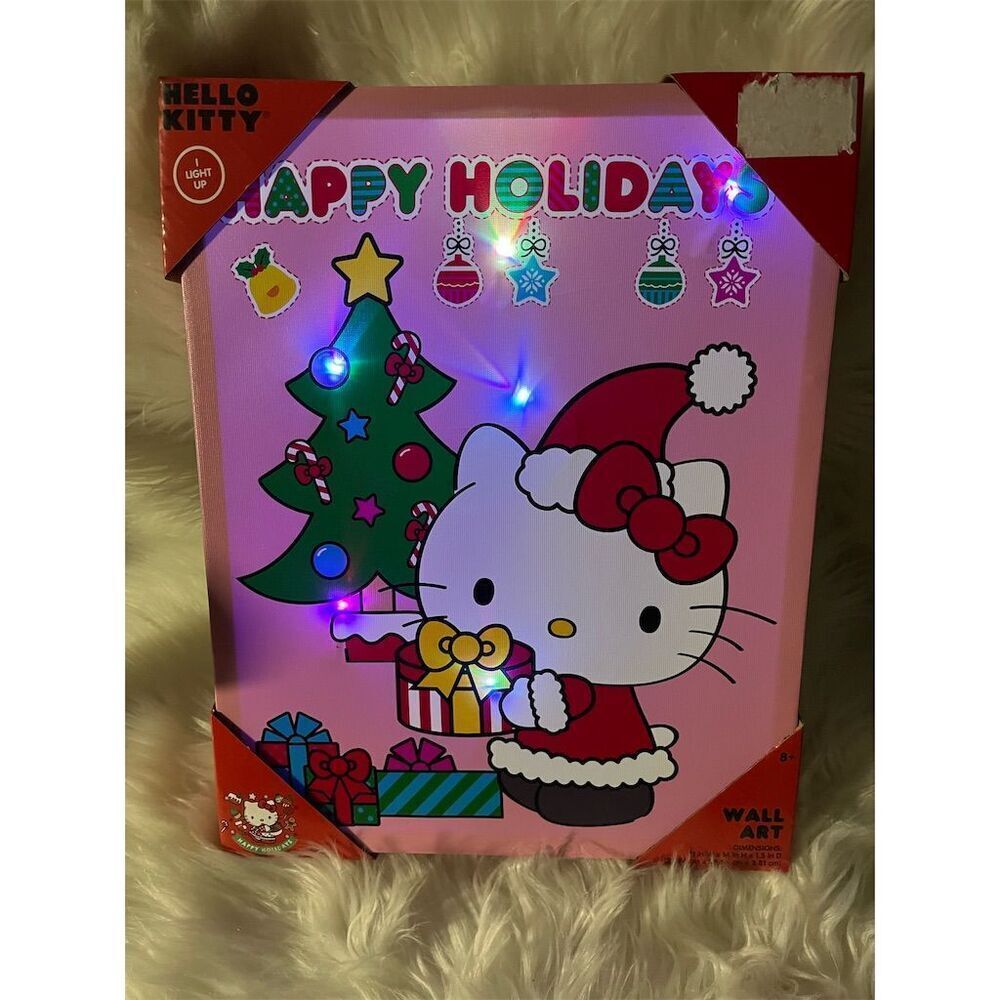 🆕 Hello Kitty Christmas Light Up Wall Art - Happy Holidays Battery Operated